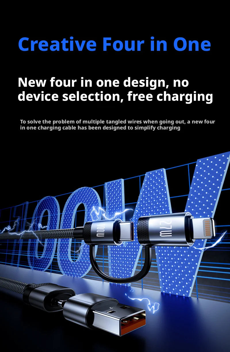 ANSEIP PD 100W USB Type C 4 in 1 Data Cable Fast Charging for iPhone 17 16 15 14 13 Samsung Huawei Xiaomi  Fast Transfer Cable