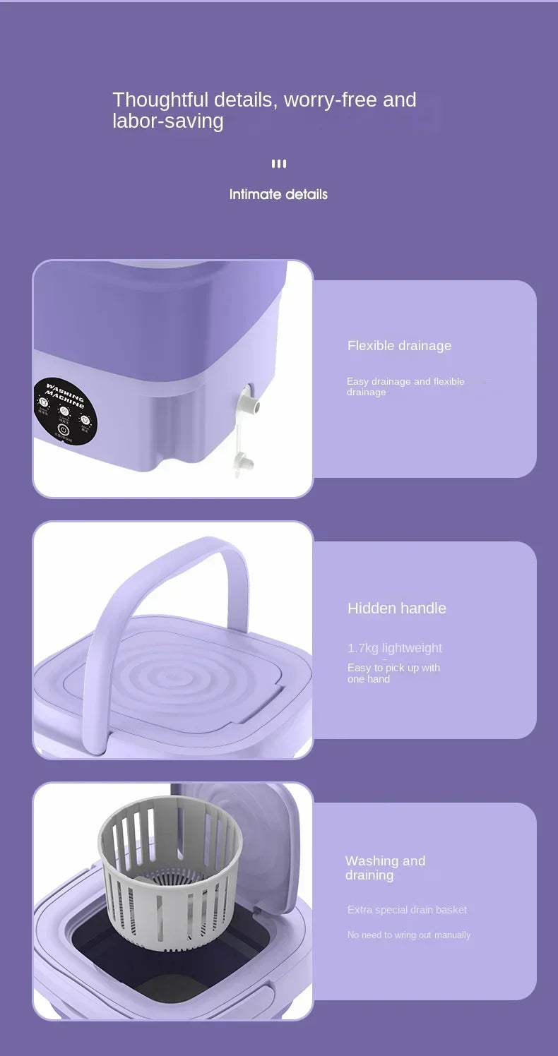 Portable Small Foldable Washing Machine with Spin Dryer For Socks Underwear Panties Washer Household Mini Washing Machine