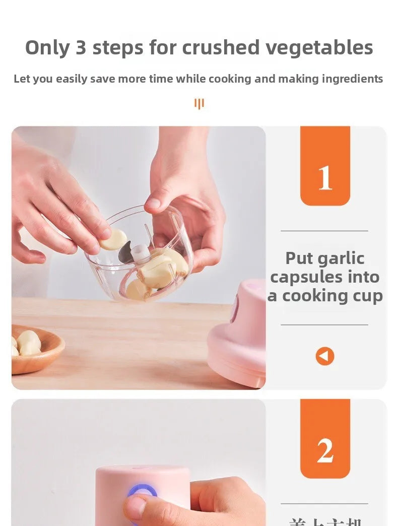 Mini Electric Garlic Chopper Meat Grinder Garlic Masher Machine Sturdy Durable Crushed Ginger Vegetable Crusher Baby Food Maker