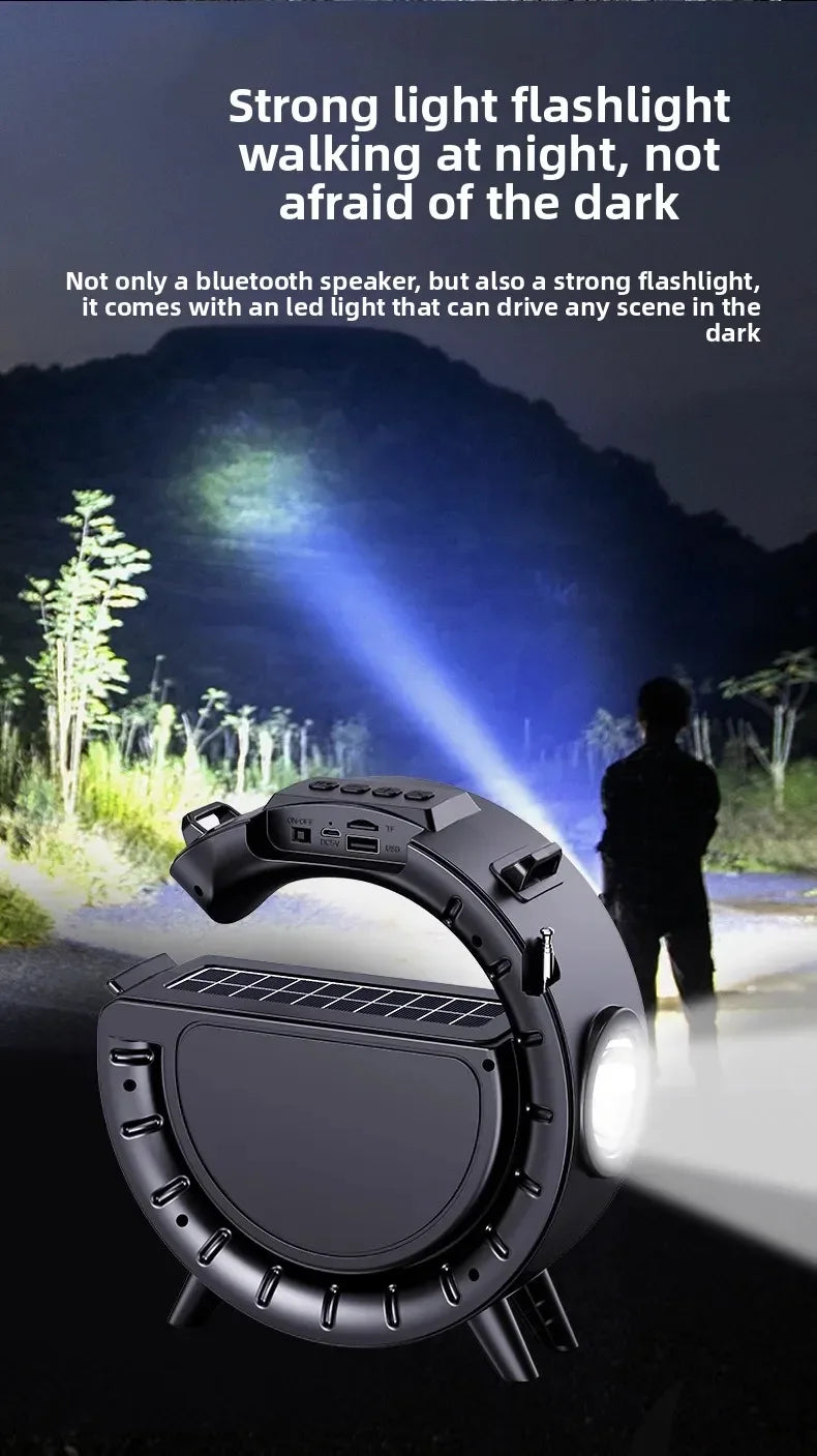 Portable Outdoor Solar Powered Bluetooth Speaker Flashlight Player Wireless Card Insertion Sound Box Handy Card Reader Speaker