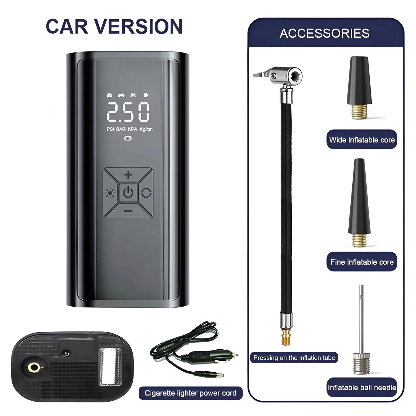 120W Handheld Air Compressor Wireless/Wired Without any battery Inflatable Pump Portable Air Pump Tire Inflator Digital for Car