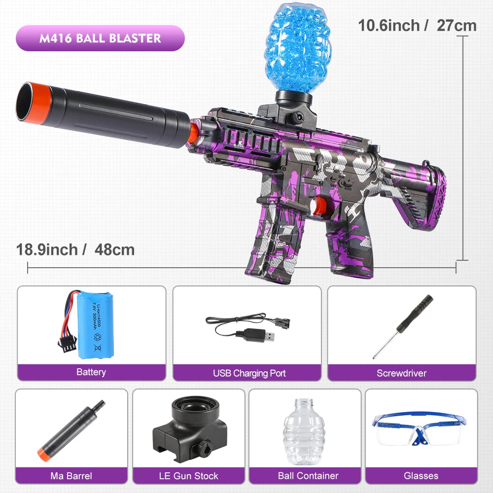 M416 Electric Ball Blaster Toy Gun - High-Speed, Metallic Finish, Rechargeable - Halloween Thanksgiving Gift