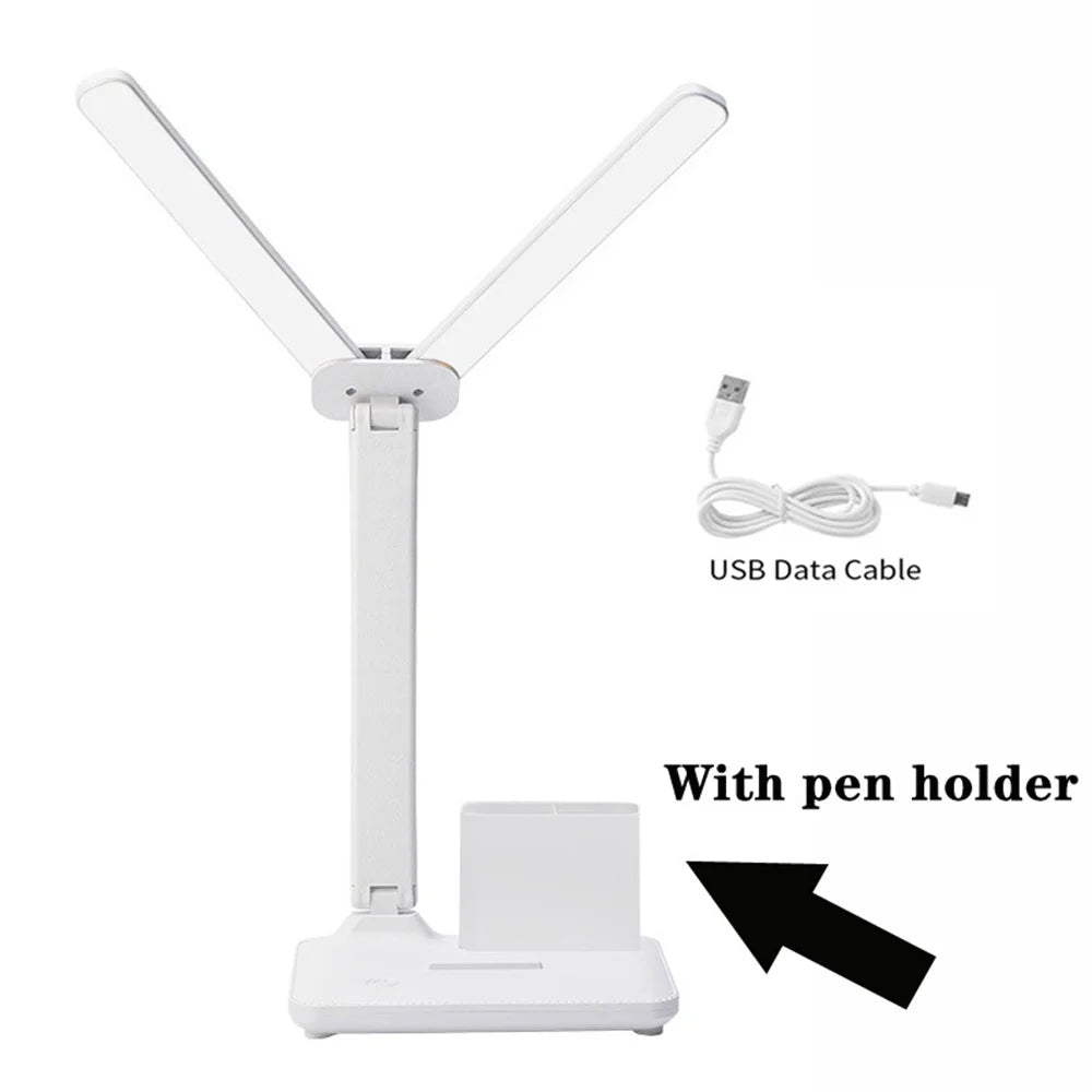 LED Desk Lamp USB Dimmable Touch Foldable Table Lamp with Calendar Temperature Clock Night Light for Study Reading Lamp