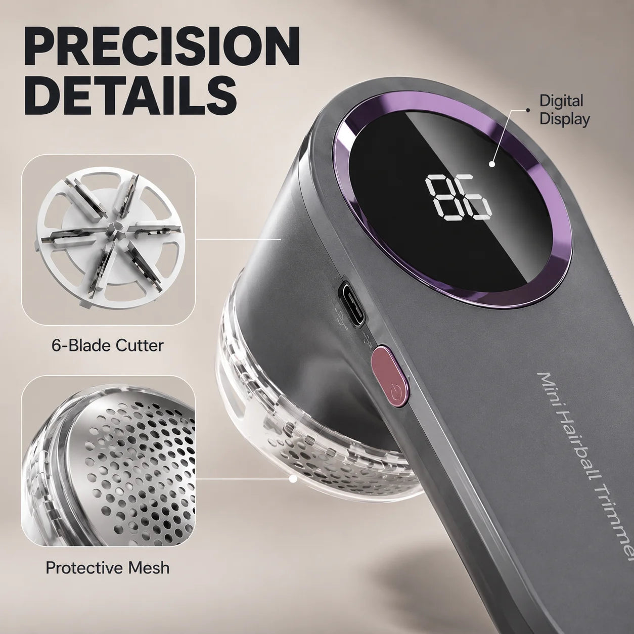Portable Electric Fabric Shaver USB Rechargeable Lint Remover with LED Clothes Fuzz Pellet Hair Cleaner for Sweater Coat Care
