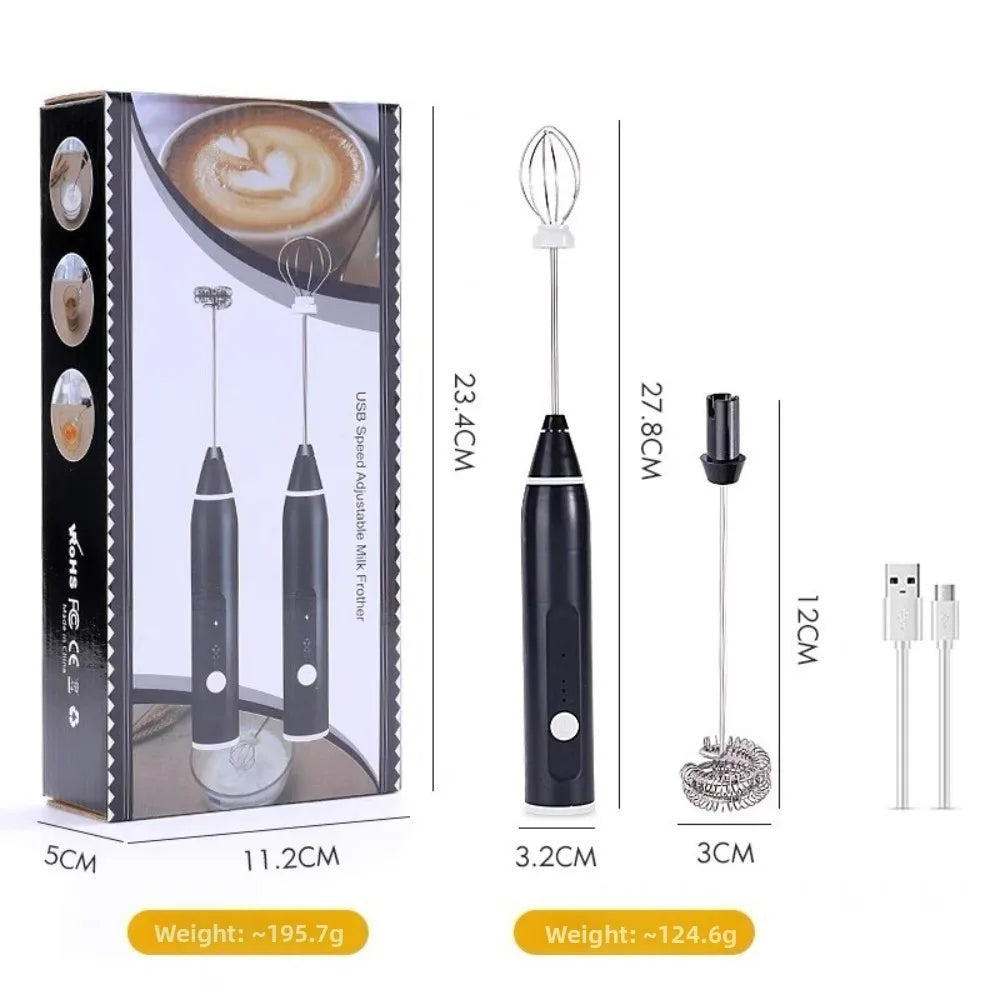 Handheld Electric Blender 3 Adjustable Speeds 2 Mixing Heads Electric Milk Frother Mini Portable Coffee Foamer Cream Whipping