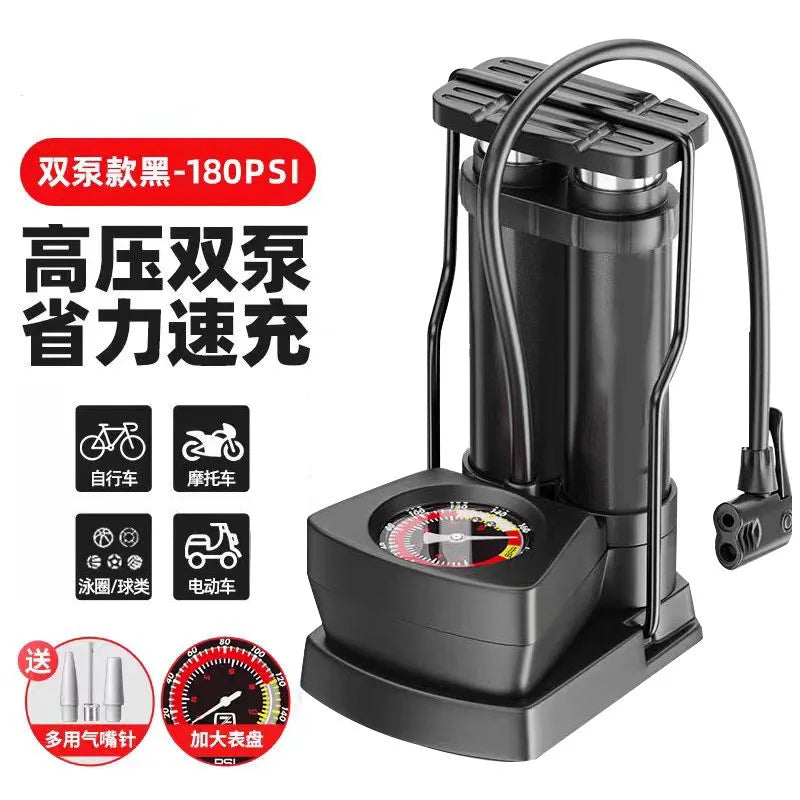 Heavy-Duty Bicycle Foot Pump with Pressure Gauge, Portable High Pressure Air Pump for Bike & Car Tires, Fast Inflation
