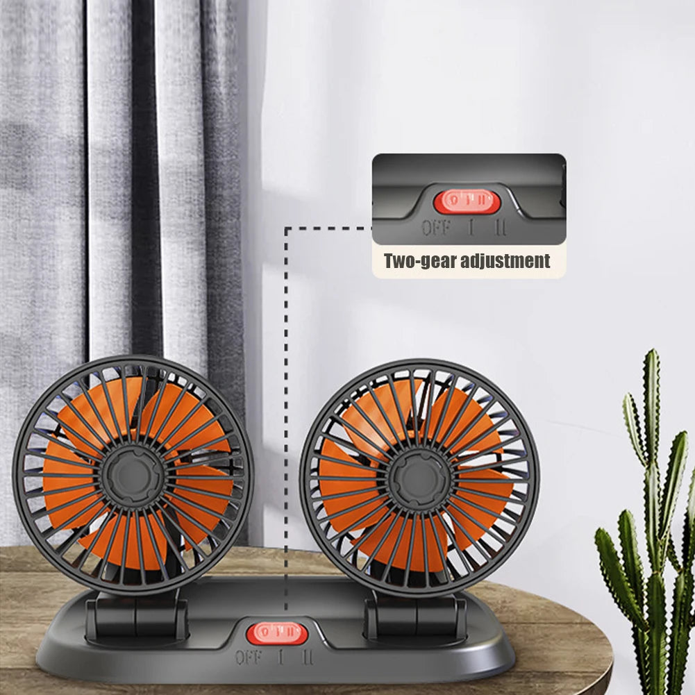 Dual-Head Car Fan 5V Cooling Car Fan 12V Cigarette Lighter 360° Rotatable Mini Ventilador Low Noise Universal Fan
