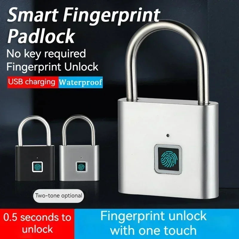 Home  Fingerprint Padlock Aluminum Sliding Door Security Bar 0.2s Lock Portable Anti-theft Electronic Waterproof Unlock To Use