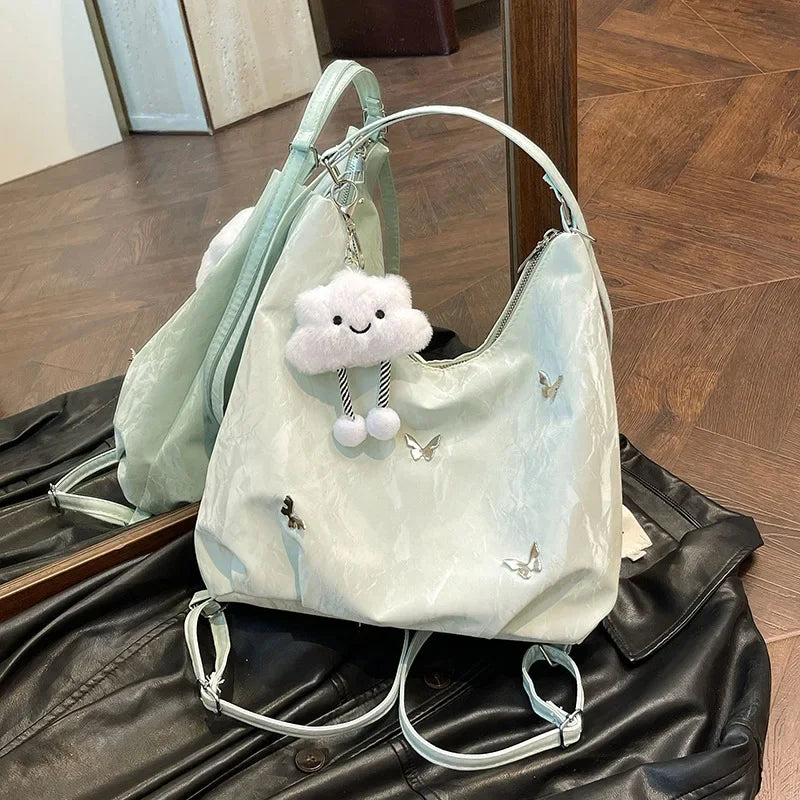Fashion Handbag Multi-purpose Tote Bag Leisure Soft Leather Large Capacity Butterfly Decoration Shoulder Bags for Women