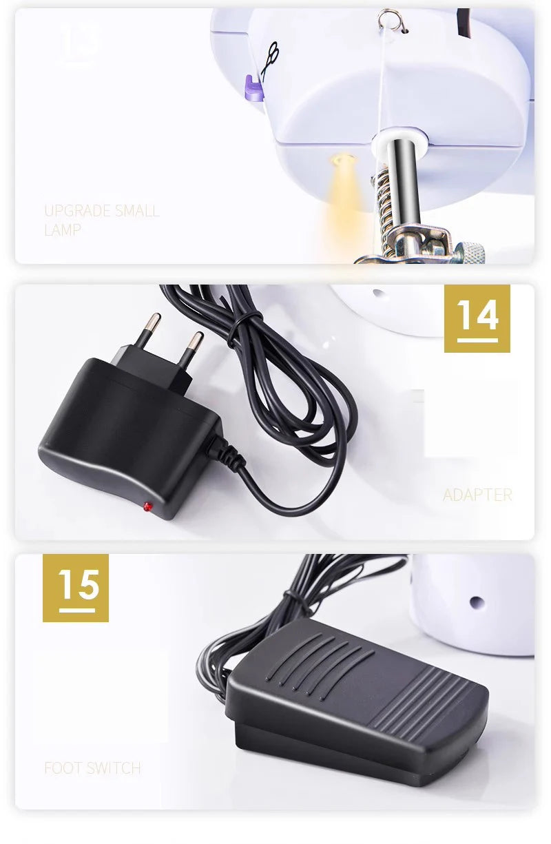 Mini Sewing Machine with Extension Station Table for Beginners, Home Double Speed Foot Pedal Straight Sewing Tool, Gift for Kids
