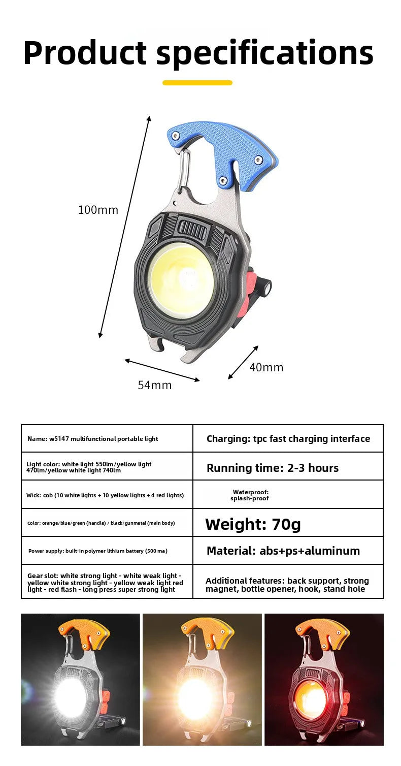 COB keychain work light multifunctional cigarette lighter charging portable camping LED strong light mini camping light