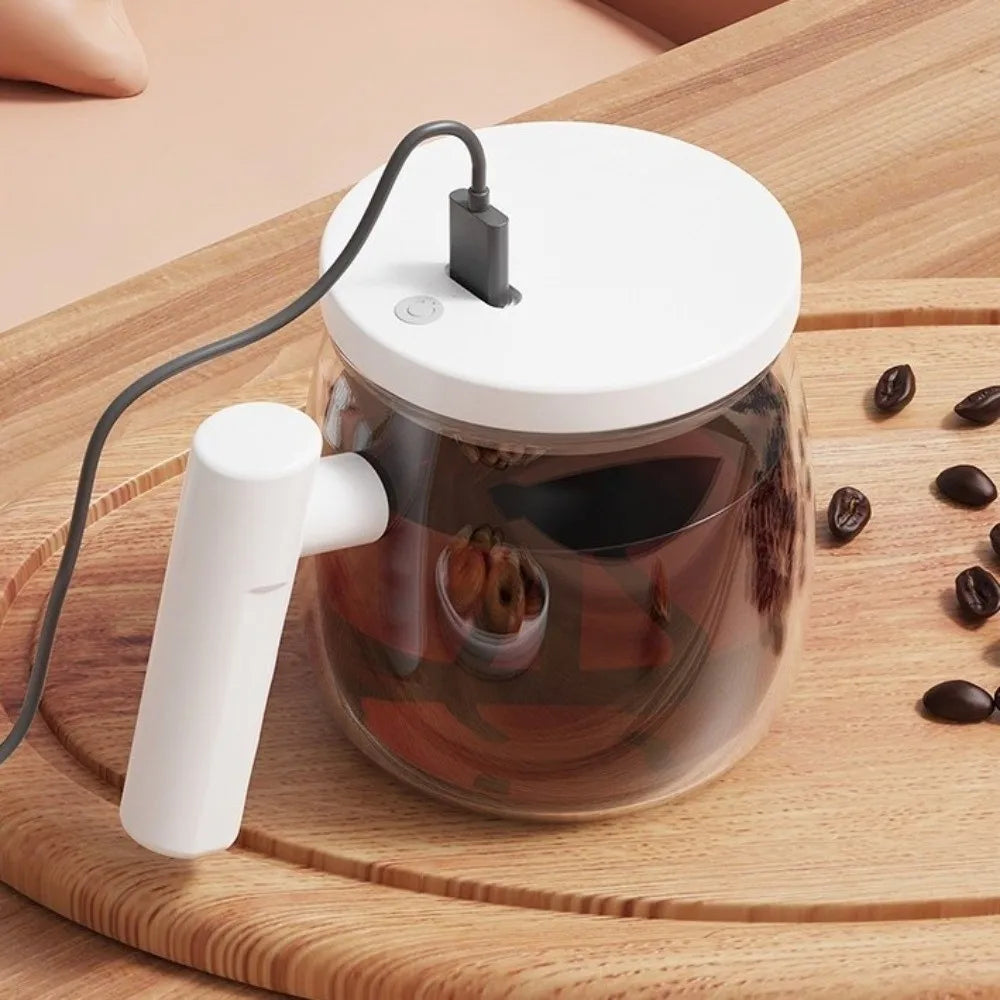 High Borosilicate Electric Self Stirring Mug with Lid & Handle Lightweight Glass Coffee Cup High Speed Mixing