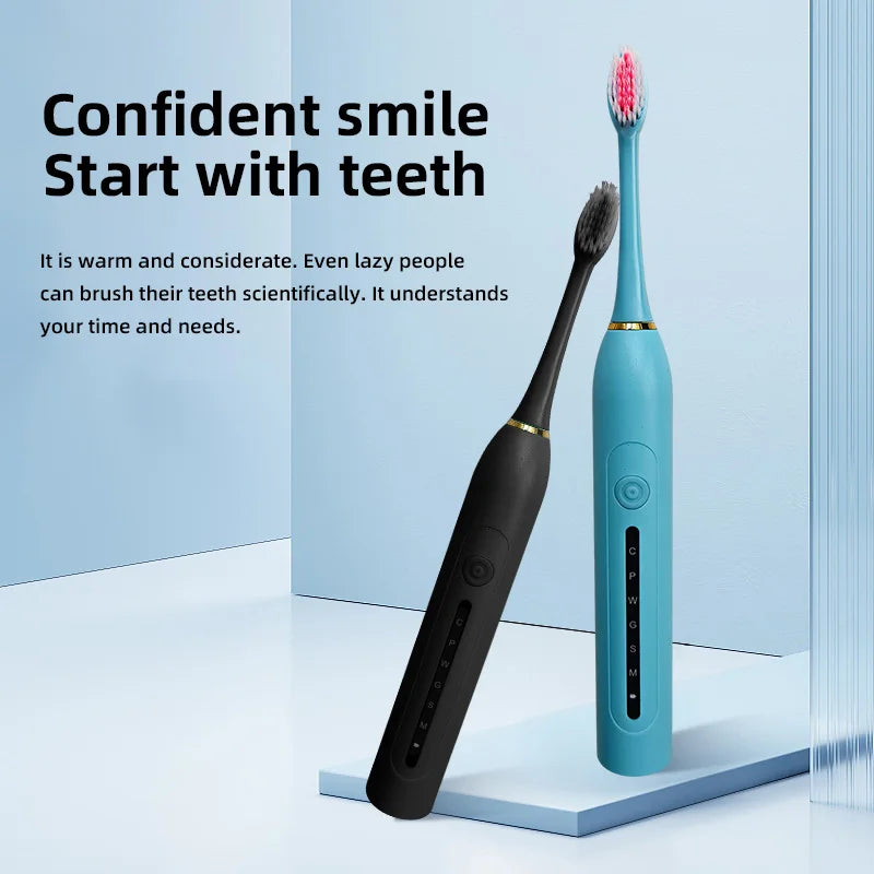 TOWODE Electric Toothbrush Smart Timing Tooth Brush USB Rechargeable Teeth Clean Whitening Sonic Toothbrush With Replacement Hea