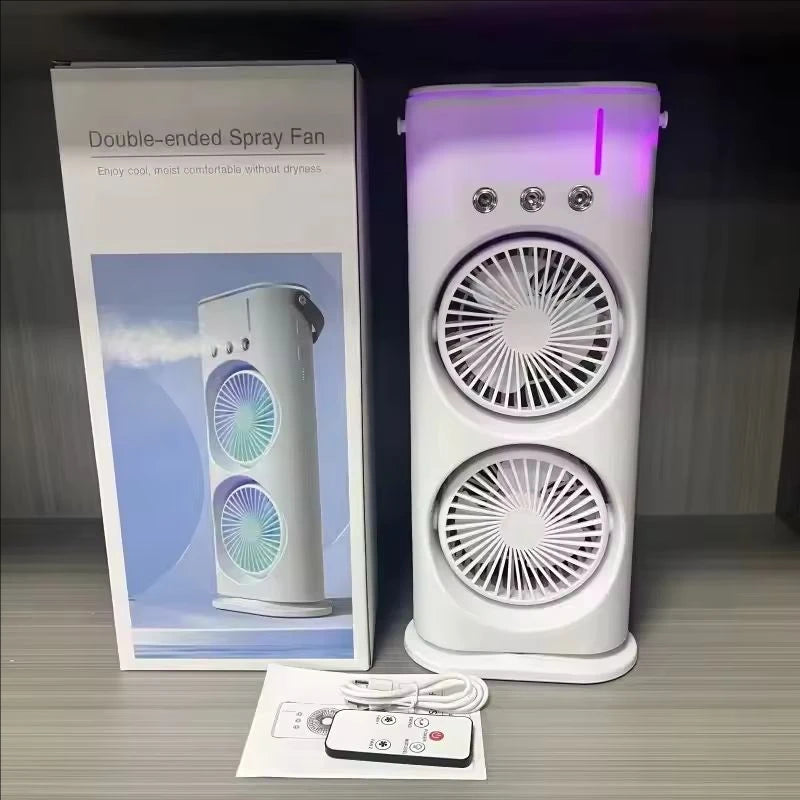 Double-Headed Spray Air Conditioner Fan 3 Speeds Rechargeable USB Desk Air Cooler Night Light Remote For Office Home