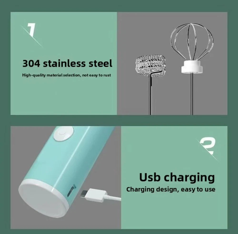 Handheld Electric Blender 3 Adjustable Speeds 2 Mixing Heads Electric Milk Frother Mini Portable Coffee Foamer Cream Whipping