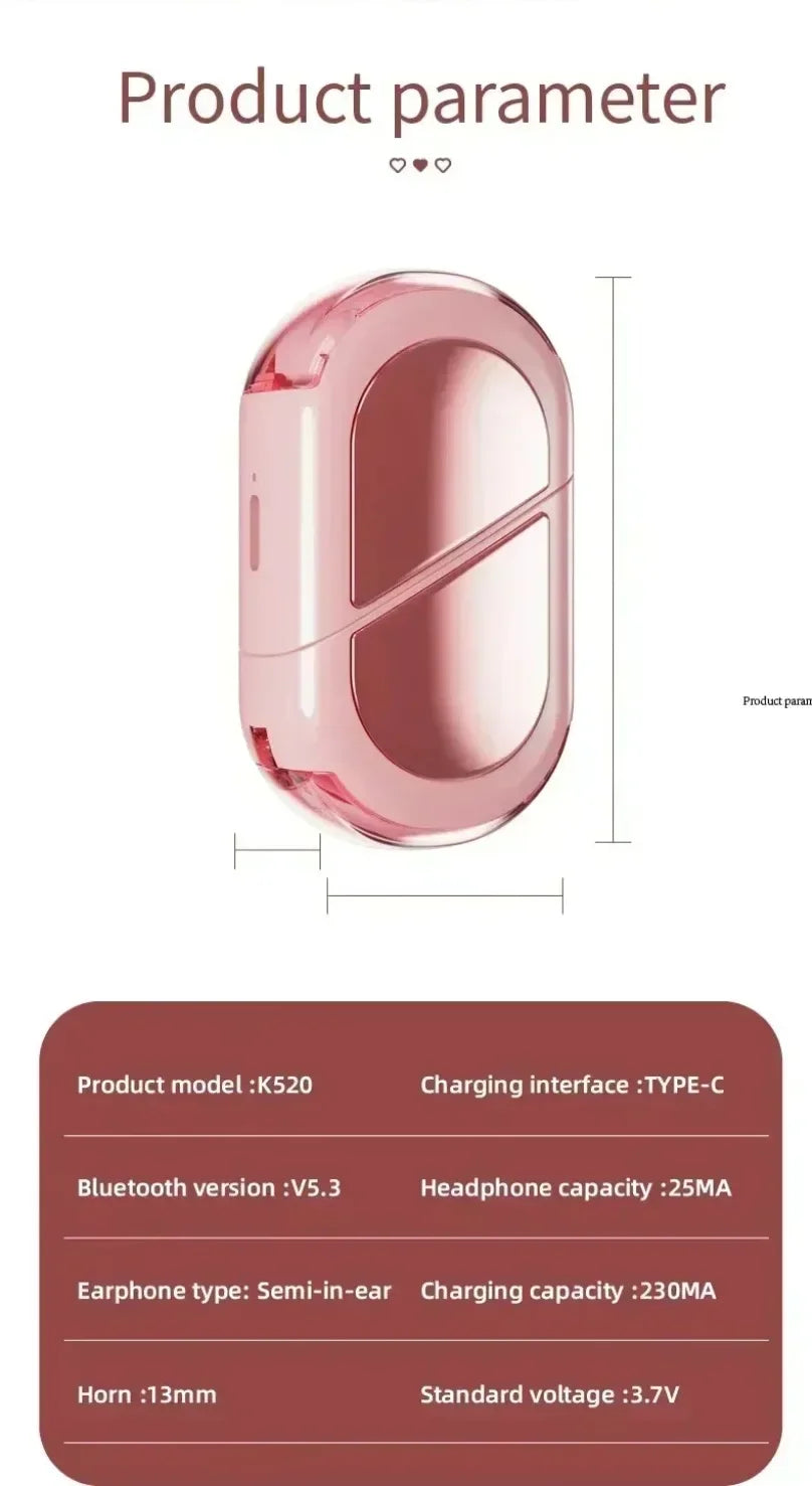 2025 Rotatable Love Heart Shaped Charging Case Low Latency Headphones NEW K520 Wireless Stereo Earbuds EarphoneFor Phone Tablet