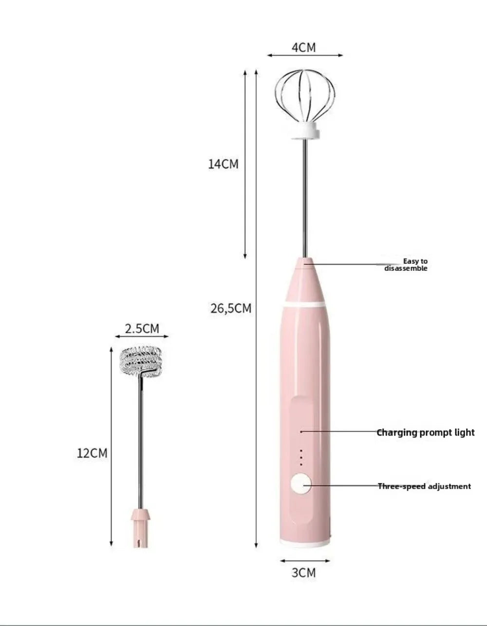 Handheld Electric Blender 3 Adjustable Speeds 2 Mixing Heads Electric Milk Frother Mini Portable Coffee Foamer Cream Whipping