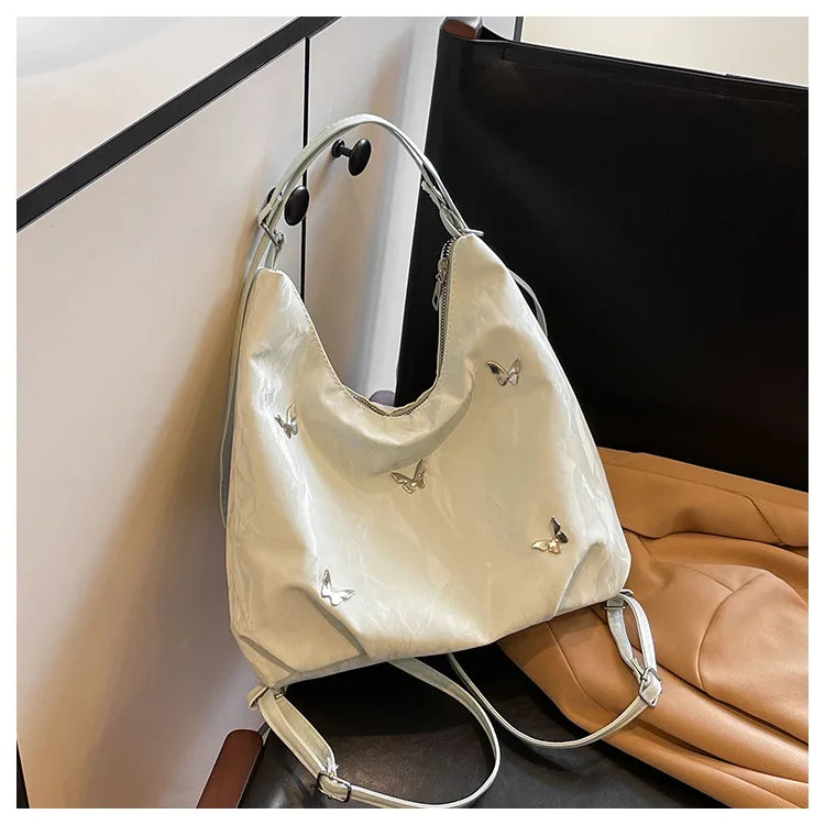 Fashion Handbag Multi-purpose Tote Bag Leisure Soft Leather Large Capacity Butterfly Decoration Shoulder Bags for Women