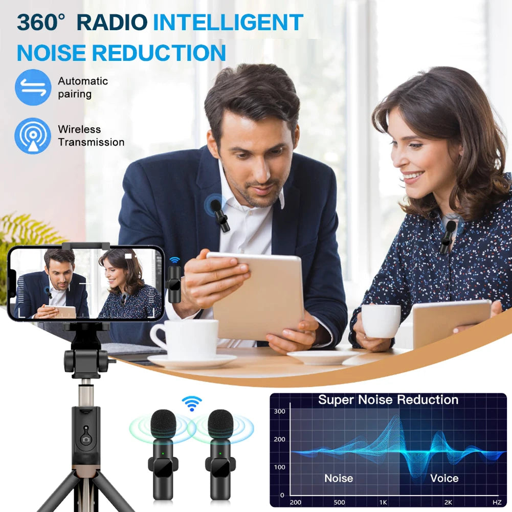 Video Record Microphone Noise Canceling Mini Microphone System 2.4G Intelligent Microphone for iPhone Computer Tablet Camera