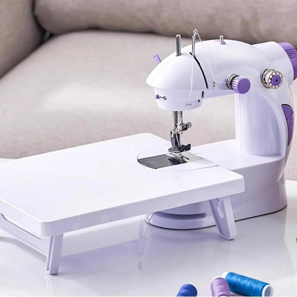 Mini Sewing Machine with Extension Station Table for Beginners, Home Double Speed Foot Pedal Straight Sewing Tool, Gift for Kids