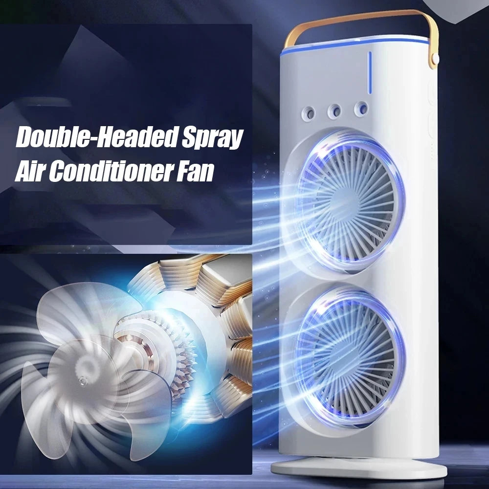 Double-Headed Spray Air Conditioner Fan 3 Speeds Rechargeable USB Desk Air Cooler Night Light Remote For Office Home
