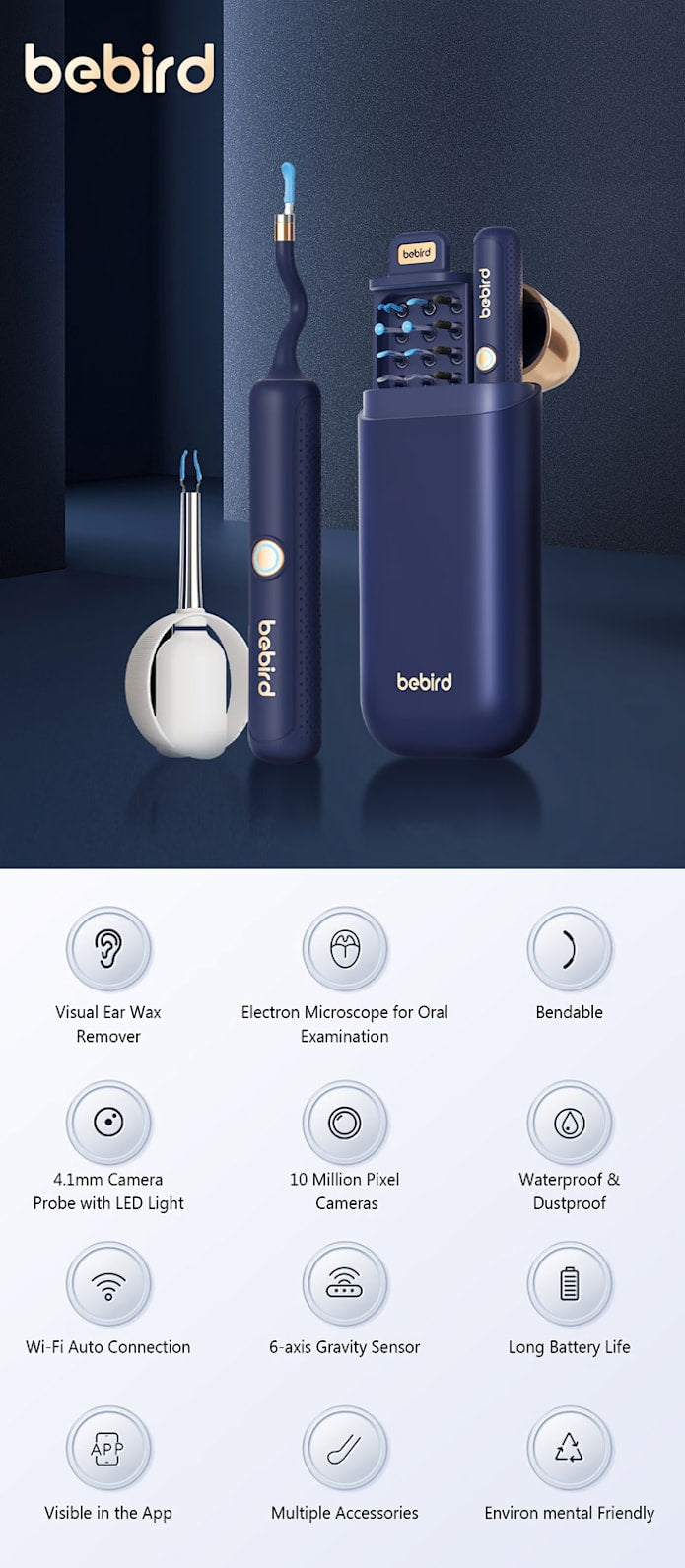 Original Bebird EarSight Plus I35R-R37R-D39R Compact All-in-1 Visual Ear Wax Remover Portable Ear Cleaner Oral Otoscope Camera